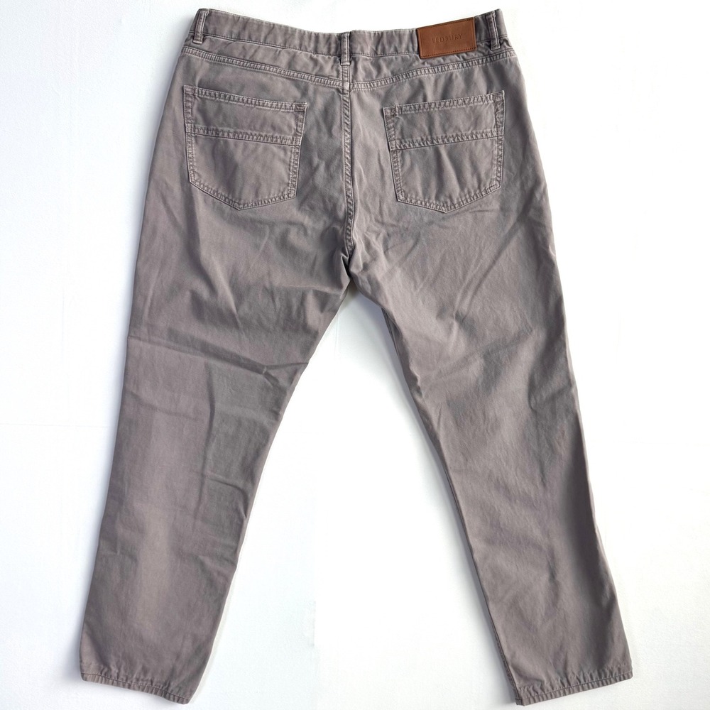 Ledbury Mens 34/28 Straight Leg 5-Pocket Cotton Twill Pants Taupe Grey Hemmed - Picture 3 of 10